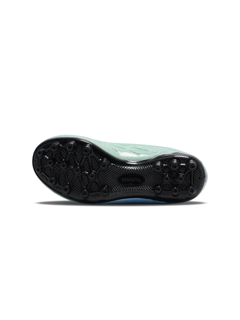 A multi ground football boot by Hummel, style Top Star M.G VC 2.0 JR 236169-7162 in Allure with velcro strap and elastic lace. View of sole.