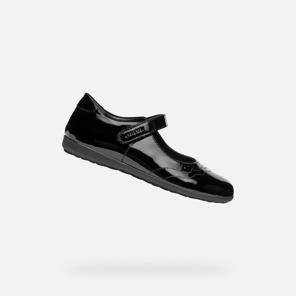 Geox | J46MDG | Iberide Girl | Velcro School Shoe | Black Patent