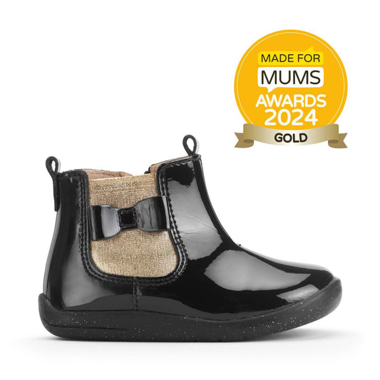 Start-Rite | Wonderland | Girls Chelsea Boot | Black Patent/Gold