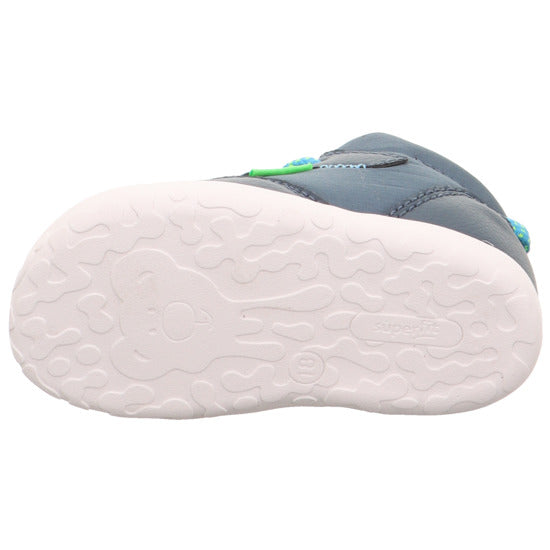 A boys first boot by Superfit, style Flummi in navy, lace fastening. View of sole.