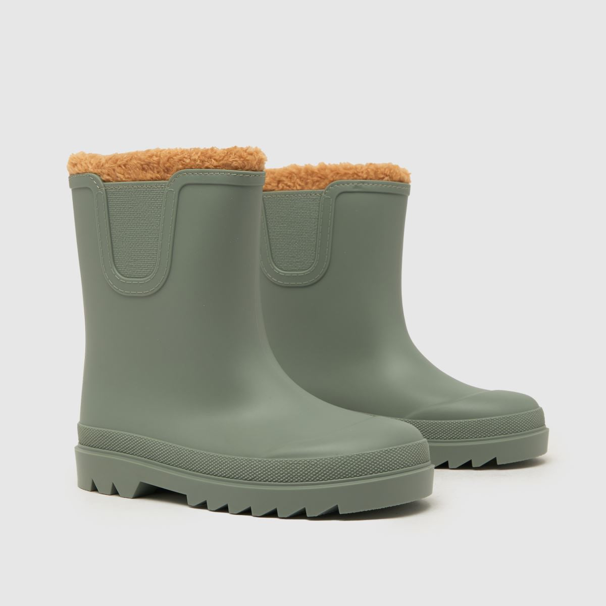 A pair of lined wellies by Igor, style Tokio Borreguito, in grey with tan fur lining.
Angled right side view. 