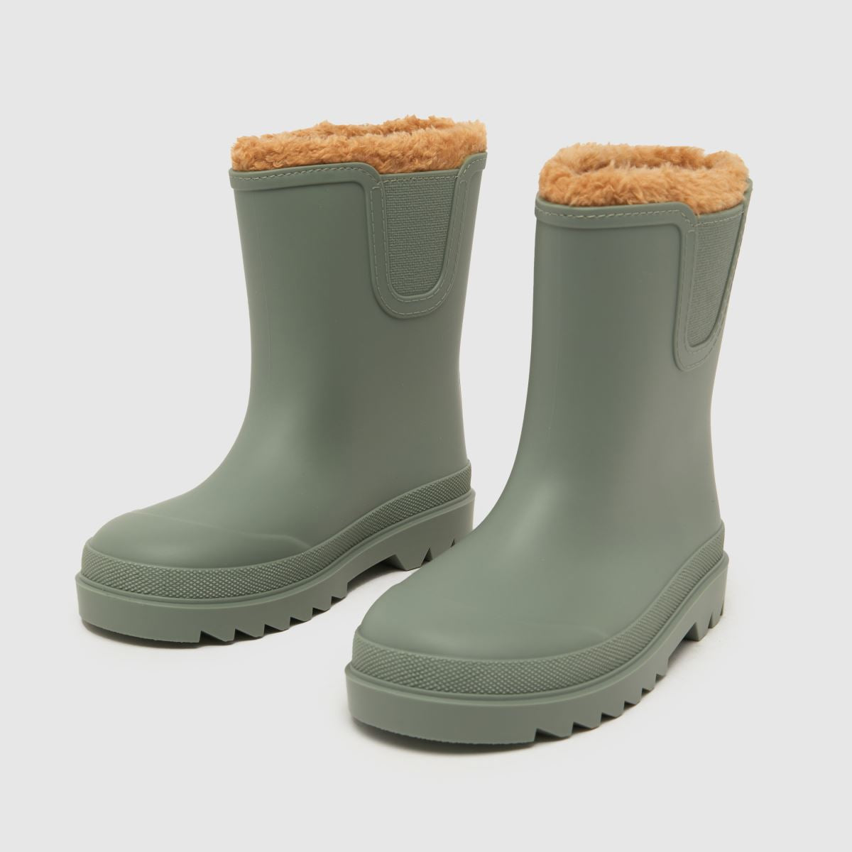 A lined welly by Igor, style Tokio Borreguito, in grey with tan fur lining. Angled left side view.