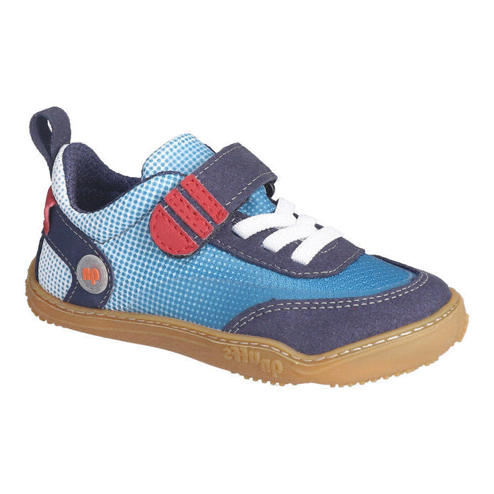 A boys casual shoe by Ricosta, style Fichte in ocean/adriatic with vecro strap and elastic laces. Right side view