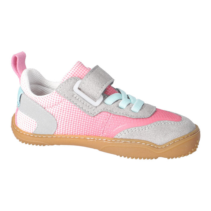A girls casual shoe by Ricosta, style Fichte in light grey/flower with vecro strap and elastic laces. Inner view