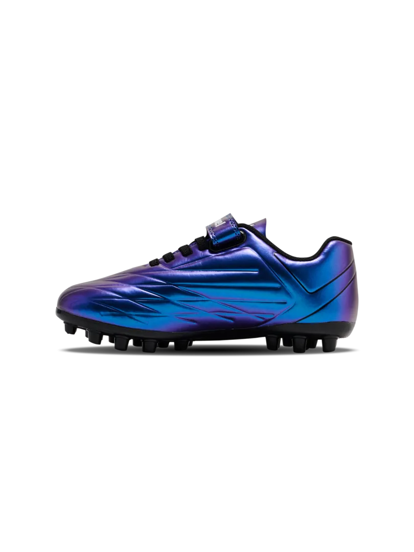 A multi ground football boot by Hummel, style Top Star M.G JR 236169-9639 in White Multi with lace fastening. Left side view.