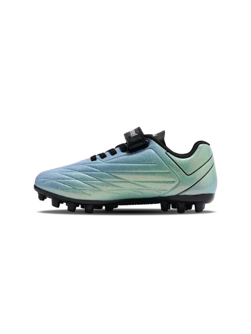 A multi ground football boot by Hummel, style Top Star M.G VC 2.0 JR 236169-7162 in Allure with velcro strap and elastic lace. Inner right side view