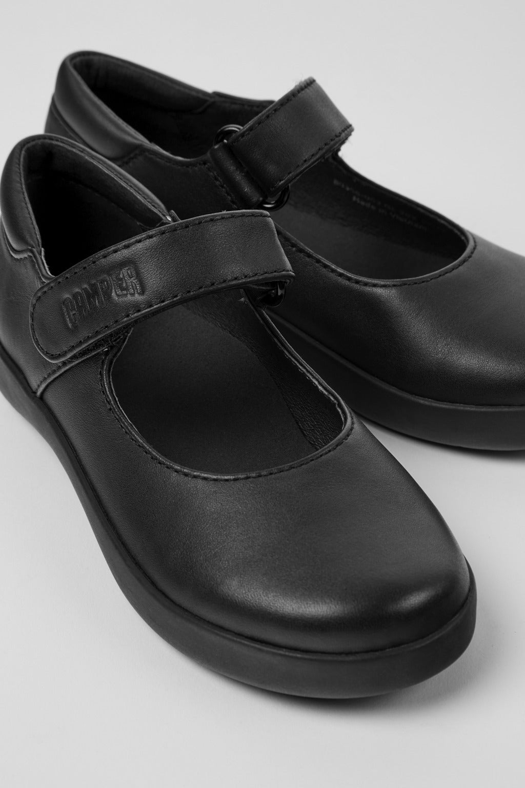 Camper |K80356-003 | Spiral Comet | Girls Velcro Mary Jane School Shoe | Black