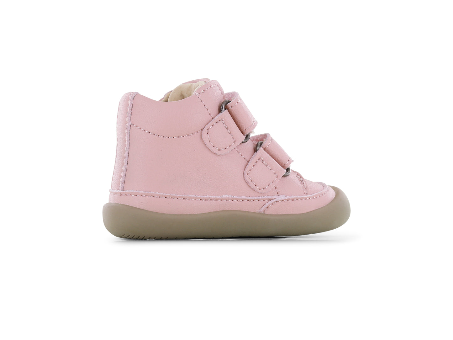 A girls ankle boot by Shoesme, style BF24W015-I1, in pink leather with toe bumper and double velcro fastening. Left side view.