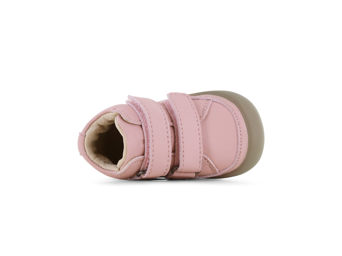 A girls ankle boot by Shoesme, style BF24W015-I1, in pink leather with toe bumper and double velcro fastening. Above view.