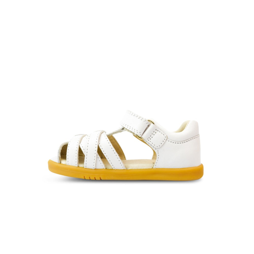 A unisex sandal by Bobux, style Roam (I-Walk) in Caramel with velcro strap. Inner right side view