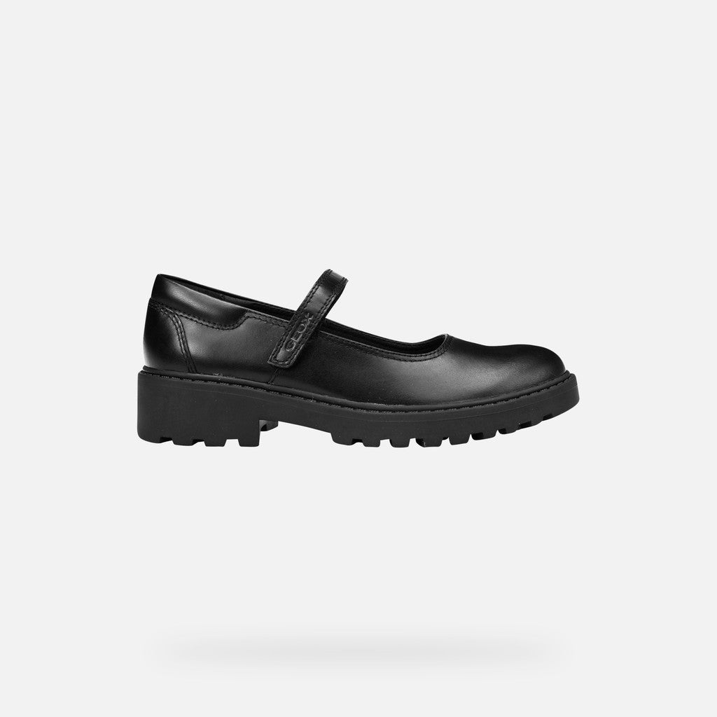 Geox | J Casey Girl J6420P | Girls Velcro School Shoe | Black Leather