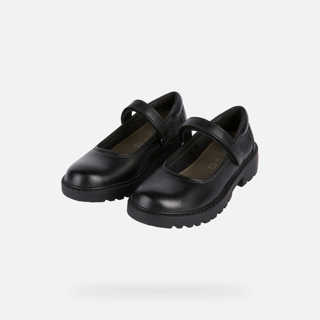Geox | J Casey Girl J6420P | Girls Velcro School Shoe | Black Leather