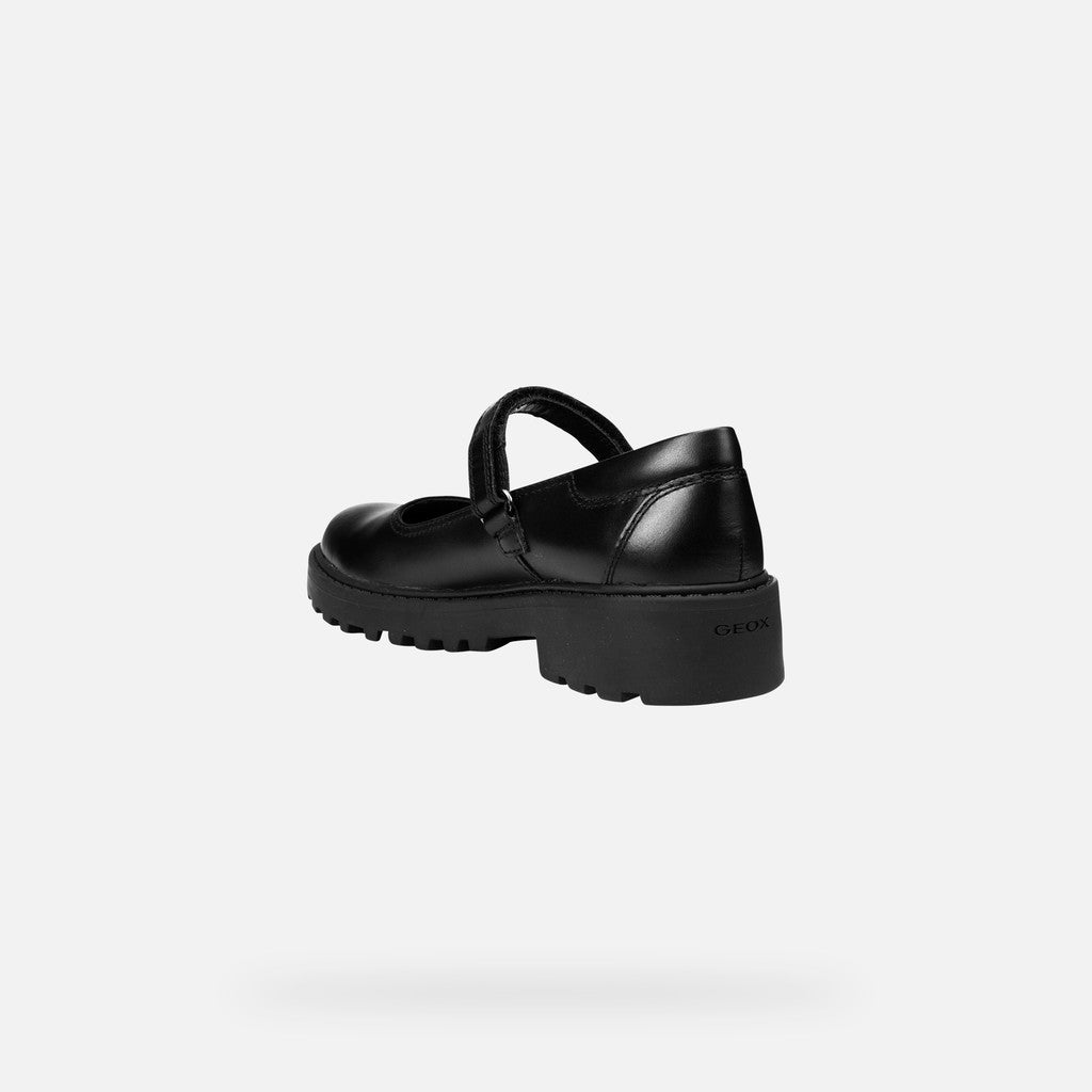 Geox | J Casey Girl J6420P | Girls Velcro School Shoe | Black Leather
