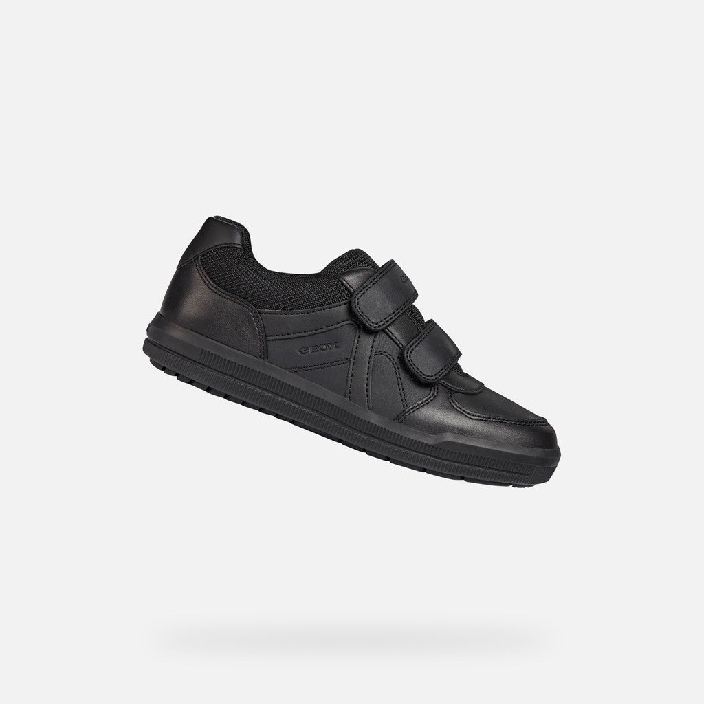Geox | J Arzach Boy J844AE | Velcro School Shoe / Trainer | Black Leather