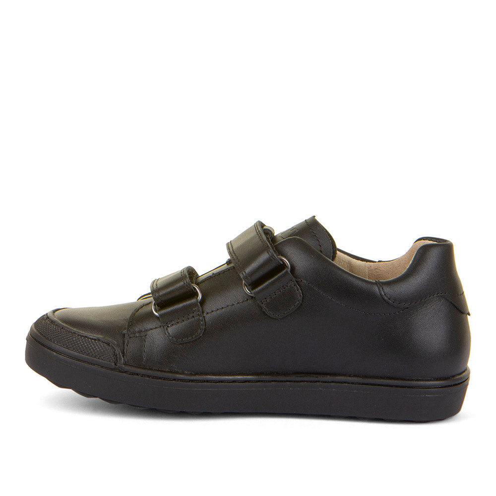 A boys school shoe by Froddo, style Aster in black , double velcro fastening. Right inner side view.