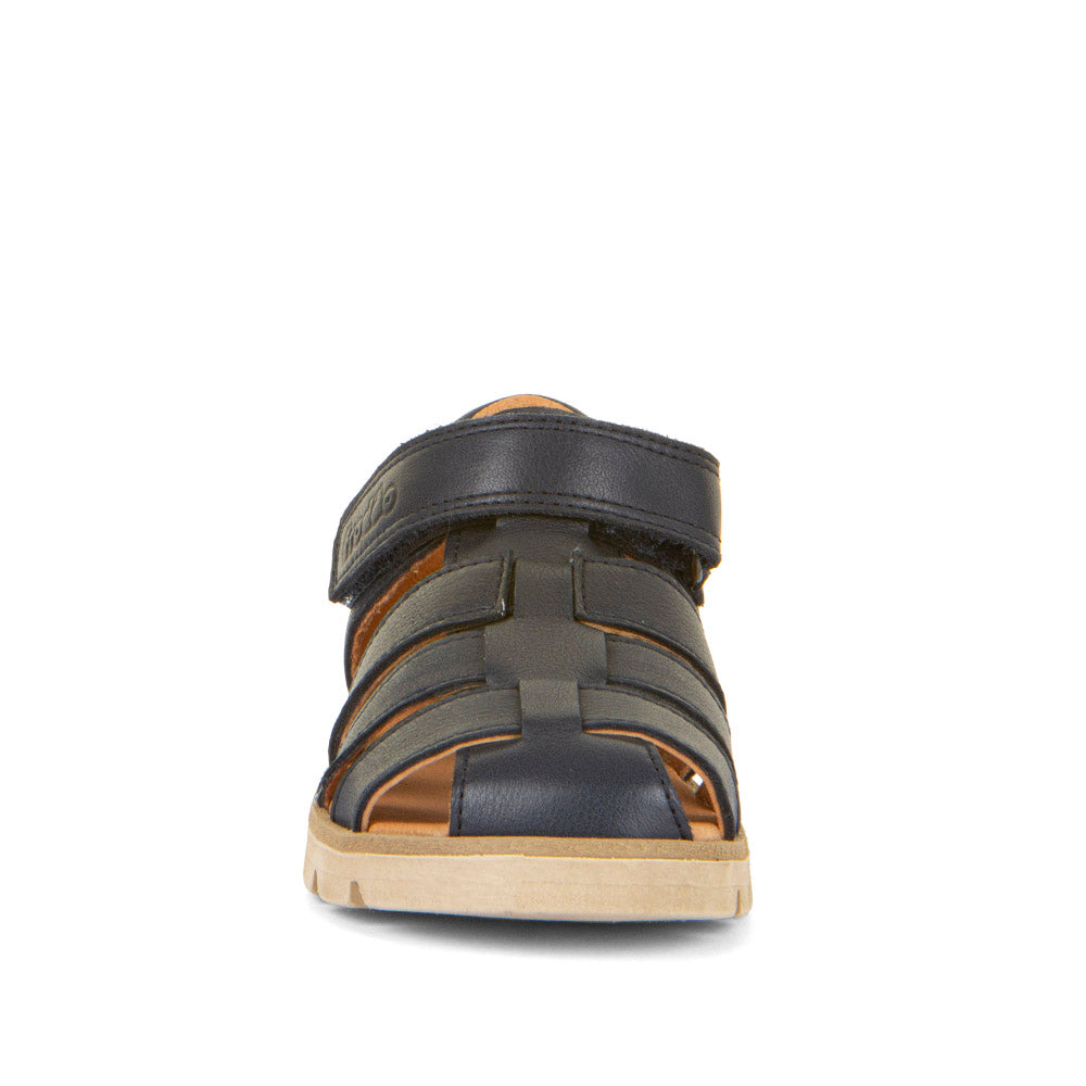 A unisex closed toe sandal by Froddo,style Keko G3150287 in navy with velcro fastening. Front view.