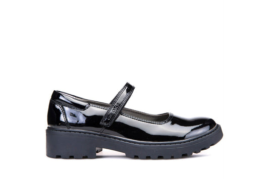 Geox | J Casey Girl J6420P | Girls Velcro School Shoe | Black Patent