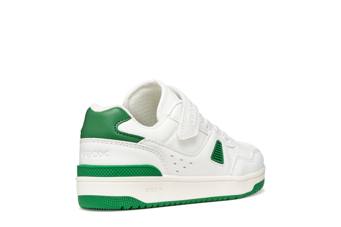 White and green sneaker on a white background