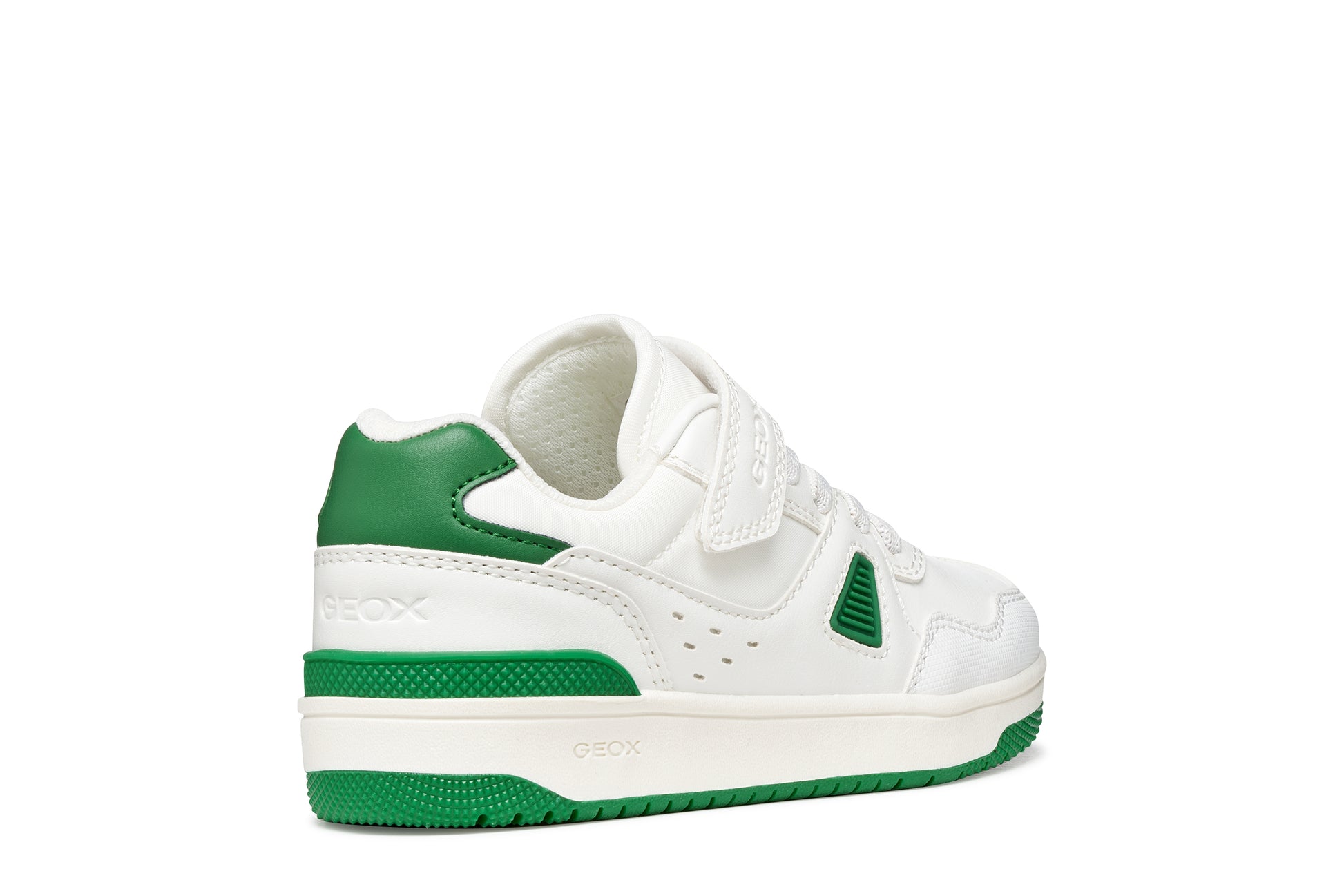 White and green sneaker on a white background