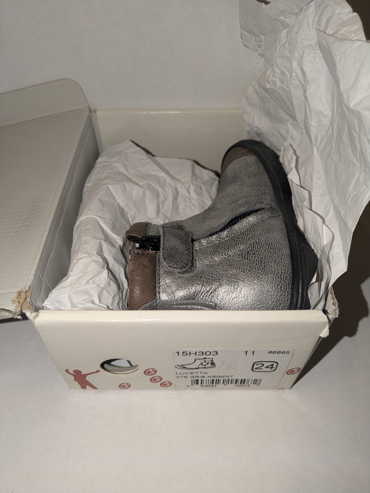 GBB |Lucetta | Girls Zip Up Ankle Boot | Grey/Silver | Size EU24 / UK7
