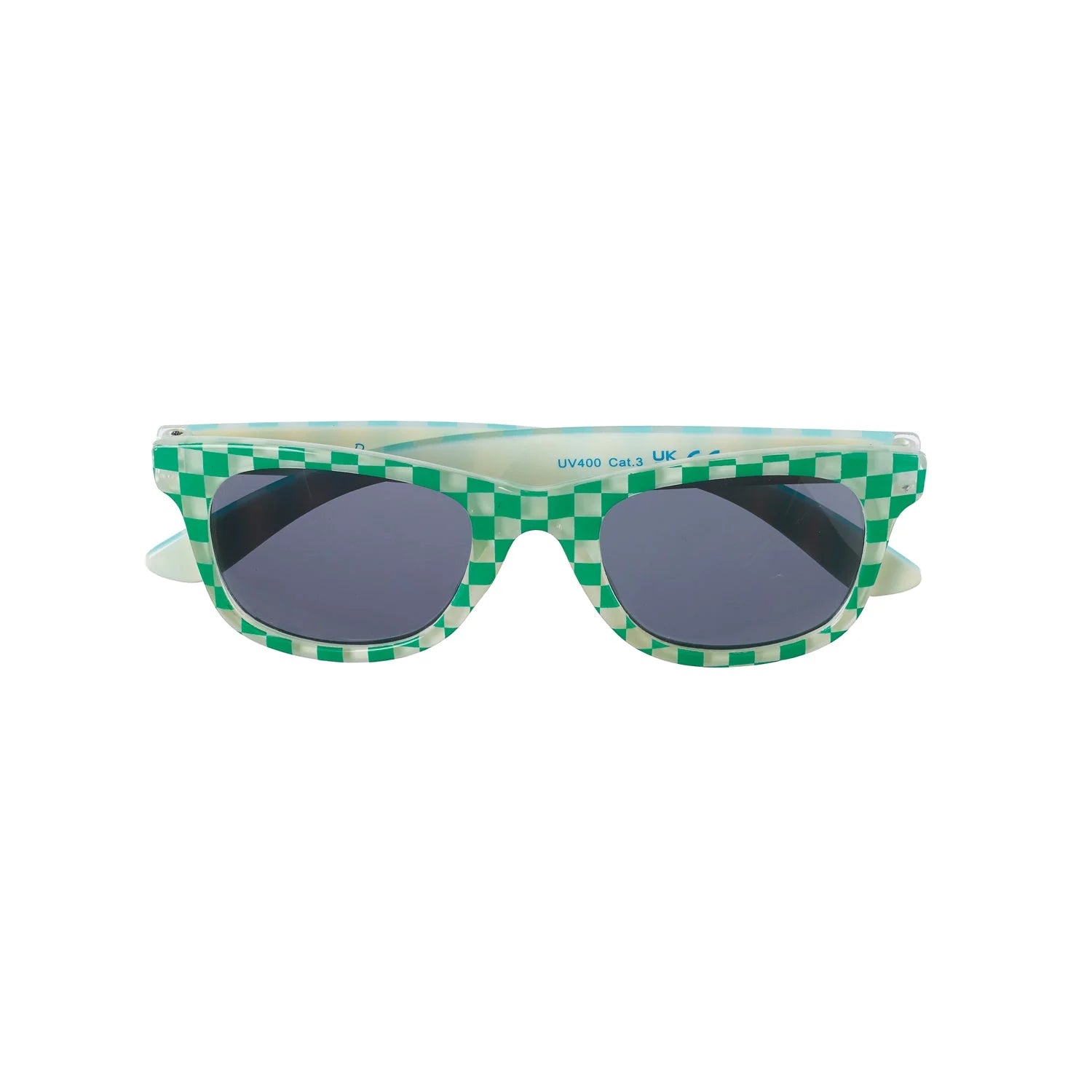 Sunglasses by Rockahula with green and white check frame on a white background