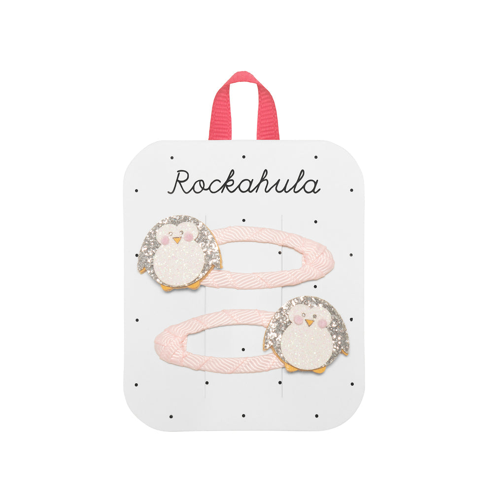 Glittering penguin hair clips by rockahula.