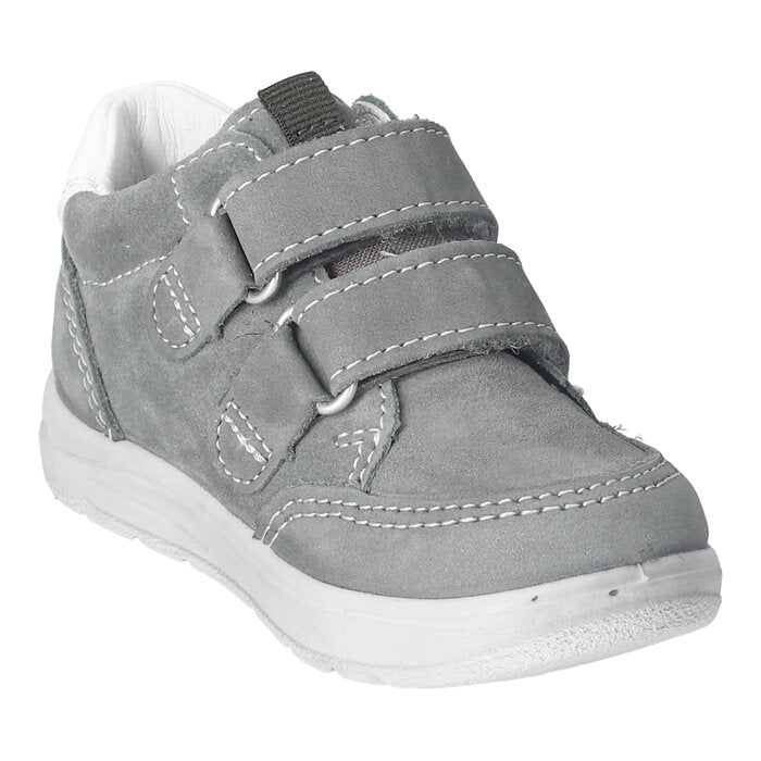 A b Angled view.oys mid-top waterproof boot by Ricosta, style Kito 2003202/570, in green with white trim and double Velcro fastening.