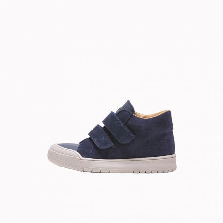 A boys velcro boot by Bopy, style Volexor in Navy. Left side view.
