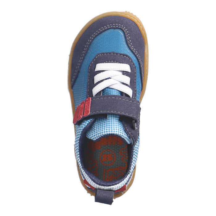 A boys casual shoe by Ricosta, style Fichte in ocean/adriatic with vecro strap and elastic laces. Top view