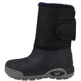 A boys lined snow boot by Igor, style Topo Ski, in navy with velcro fastening. Left side view