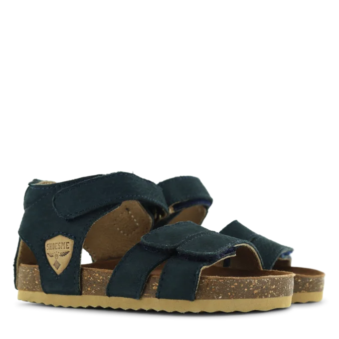 Shoesme Style IC23S015-A a classic open toe closed back sandal in blue with double velcro fastening. Pair view.
