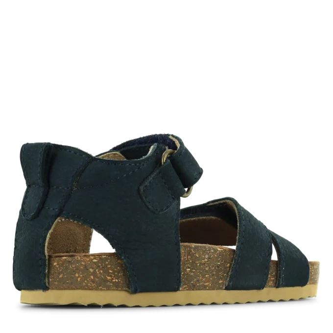 Shoesme Style IC23S015-A a classic open toe closed back sandal in blue with double velcro fastening. Back view.
