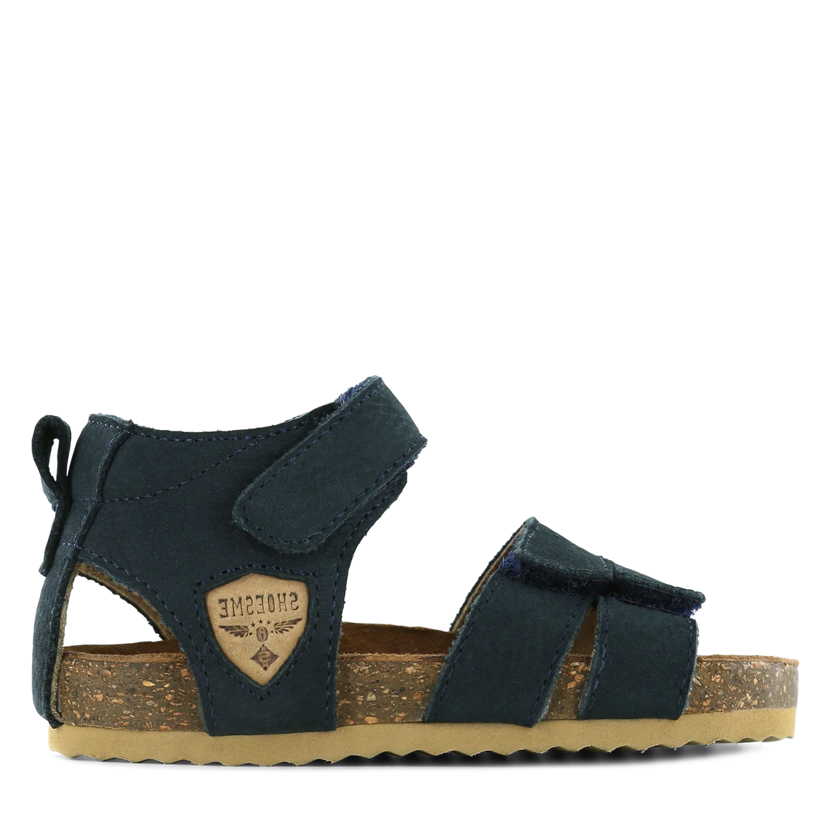 Shoesme Style IC23S015-A a classic open toe closed back sandal in blue with double velcro fastening. Right side view.