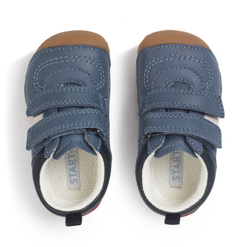 A bos pre-walker by Start-Rite, style Zap in blue, double velcro fastening. Above view of a pair.