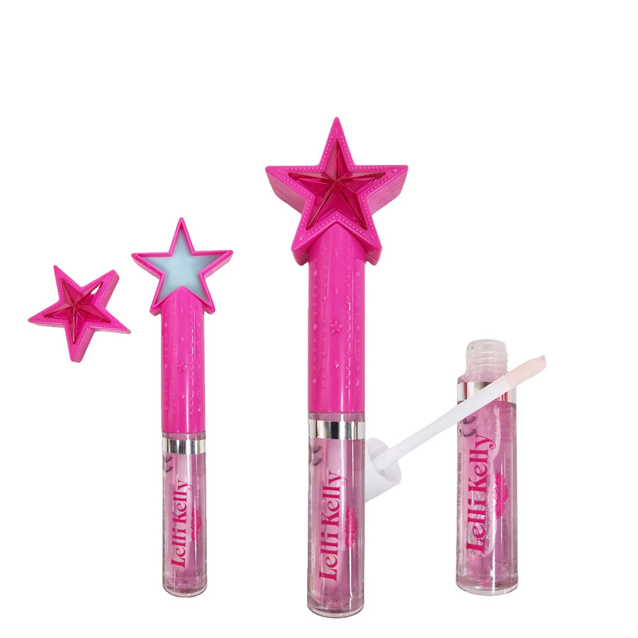 A girls high-top by Lelli Kelly, stye LKED4900 Penelope in lilla/ multi with lace and zip fastening. Picture of free gift, wand lip gloss.