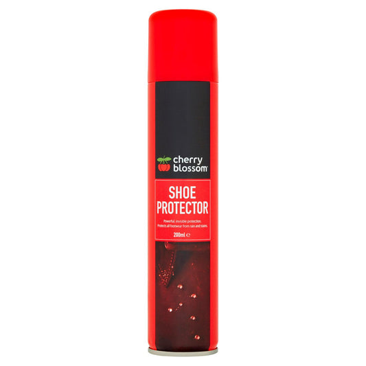 Red can of cherry blossom shoe protector on a white background