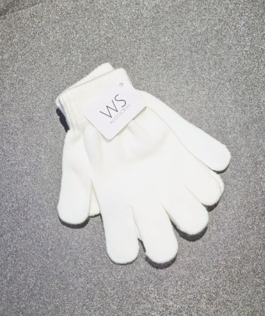 White WS Accessories glove with a brand tag on a grey background. Above angled view.