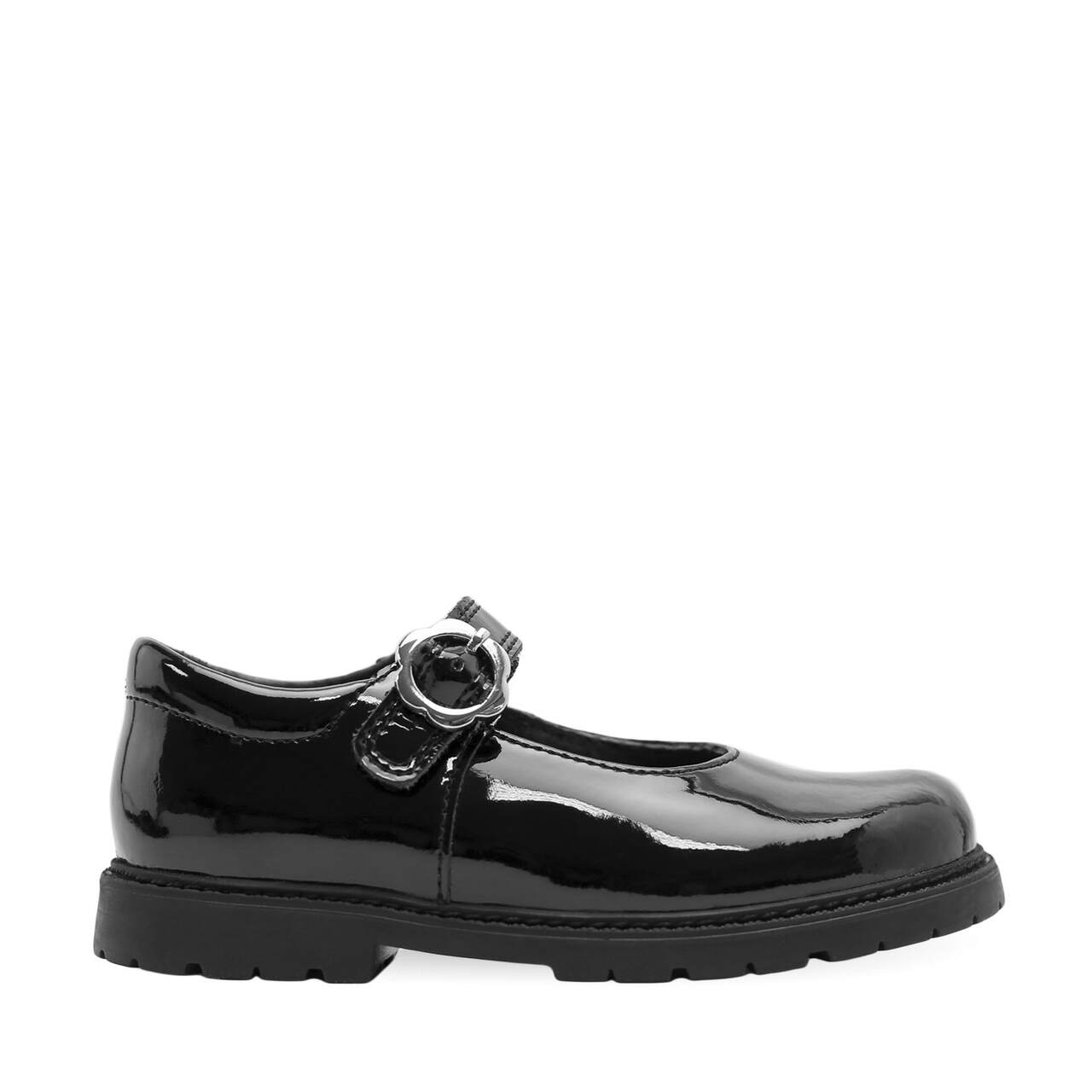 Start-Rite Destiny, a Black patent girls mary-jane velcro fastening pre-school shoe side view