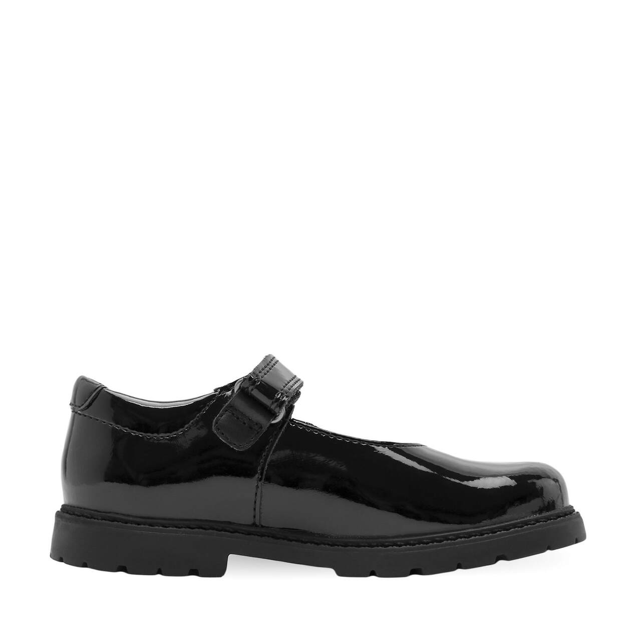Start-Rite Destiny, a Black patent girls mary-jane velcro fastening pre-school shoe inside side view