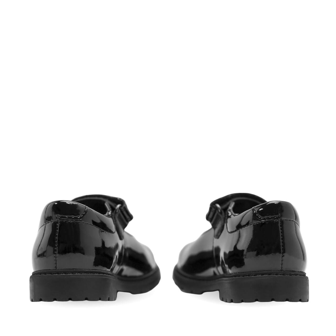 Start-Rite Destiny, a Black patent girls mary-jane velcro fastening pre-school shoe back view