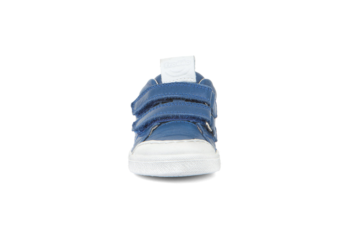 A boys casual shoe by Froddo, style G2130316-14 Rosario, in blue with white trim, velcro fastening. Front view.