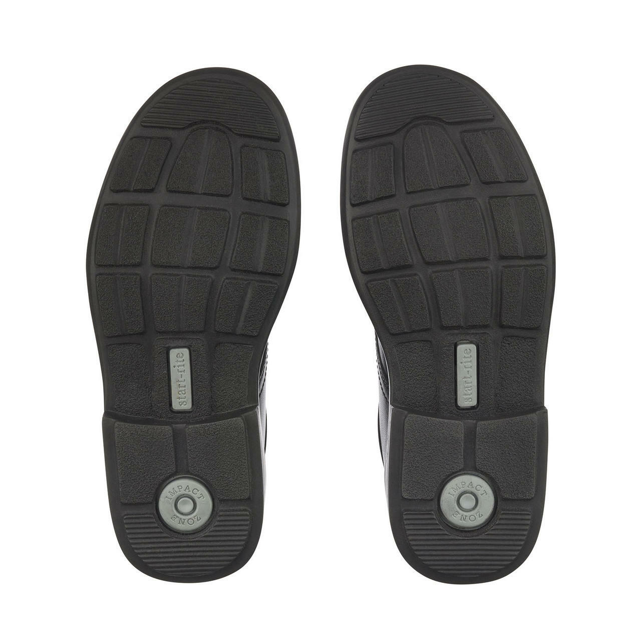 A pair ofmboys school shoes by Start Rite,style Isaac, in black leather with lace up fastening. Sole view.
