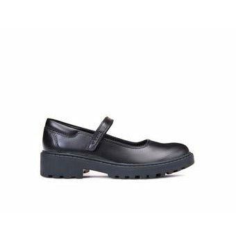 Geox | J Casey Girl J6420P | Girls Velcro School Shoe | Black Leather