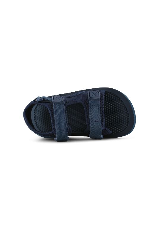 A boys open toe sandal by Shoesme, style LS23S001-D, in navy fabric with velcro fastening. Front view.