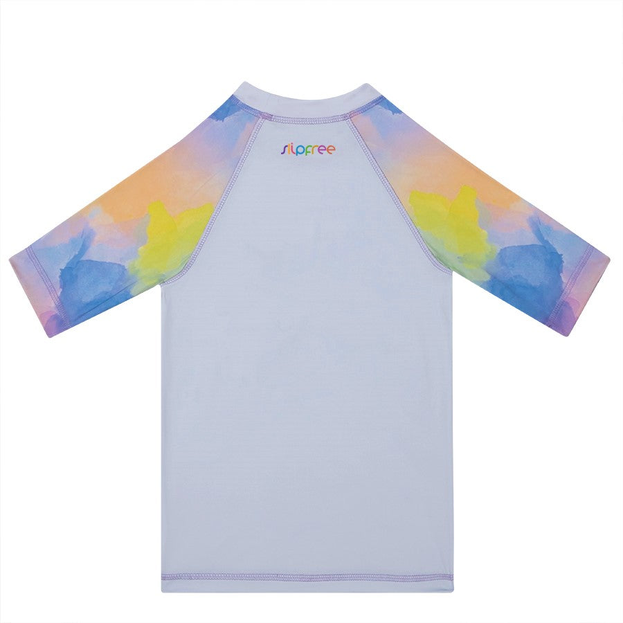 A girls rash vest by Slipfree, style Royal, in white multi. Back view.