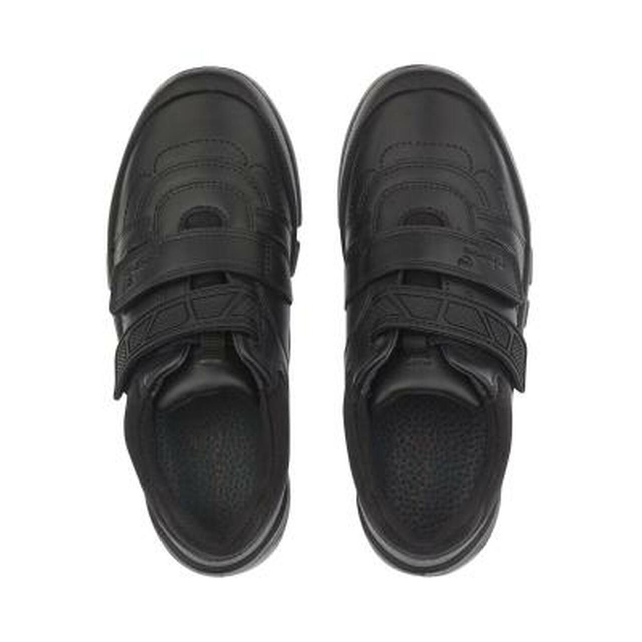 A boys school shoe by Start Rite, style Warrior, in black leather with double velcro fastening. Above view.